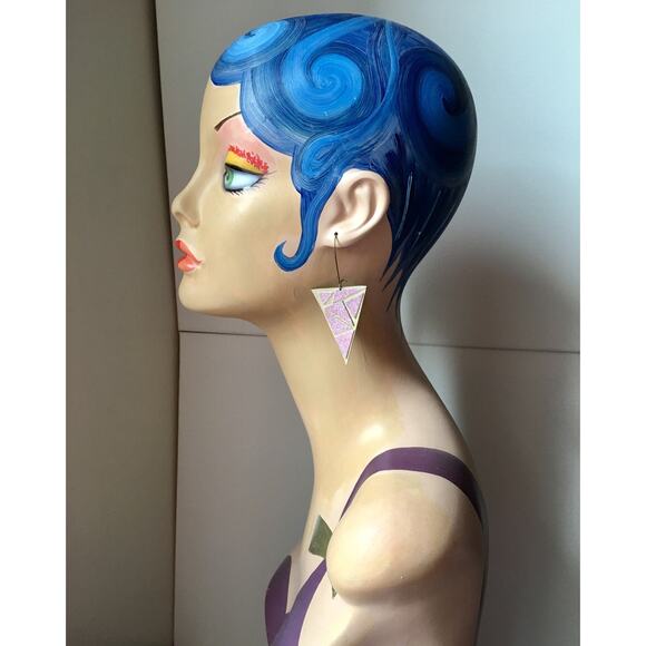 Artisan Handmade Pink and gold Geometric leather statement earrings. - Picture 7 of 10